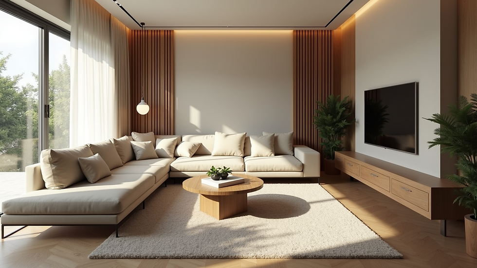 High angle view of a well-lit modern living room
