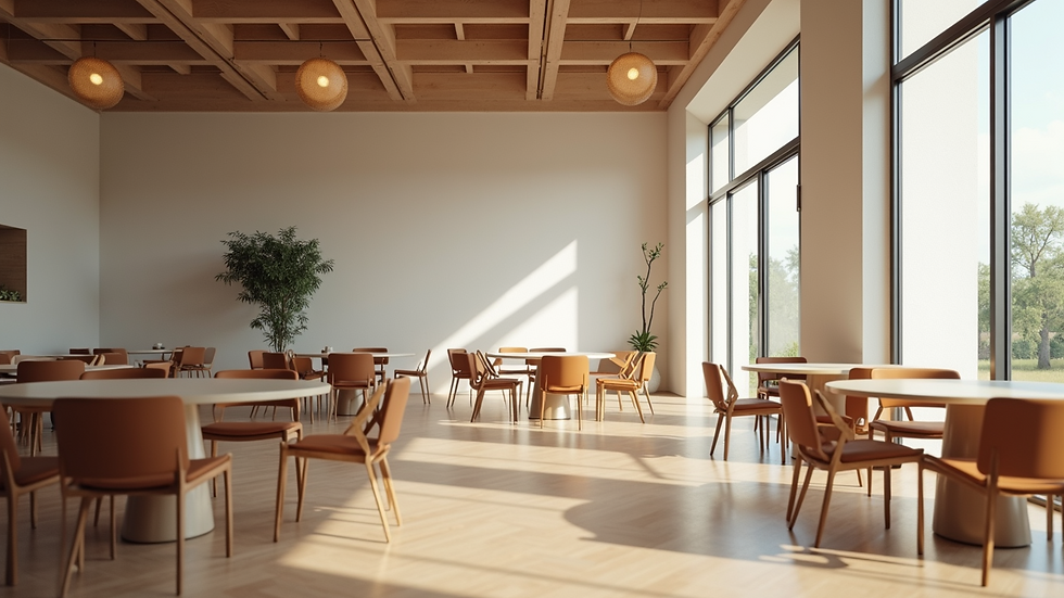 Eye-level view of a minimalist dining space with an emphasis on open areas