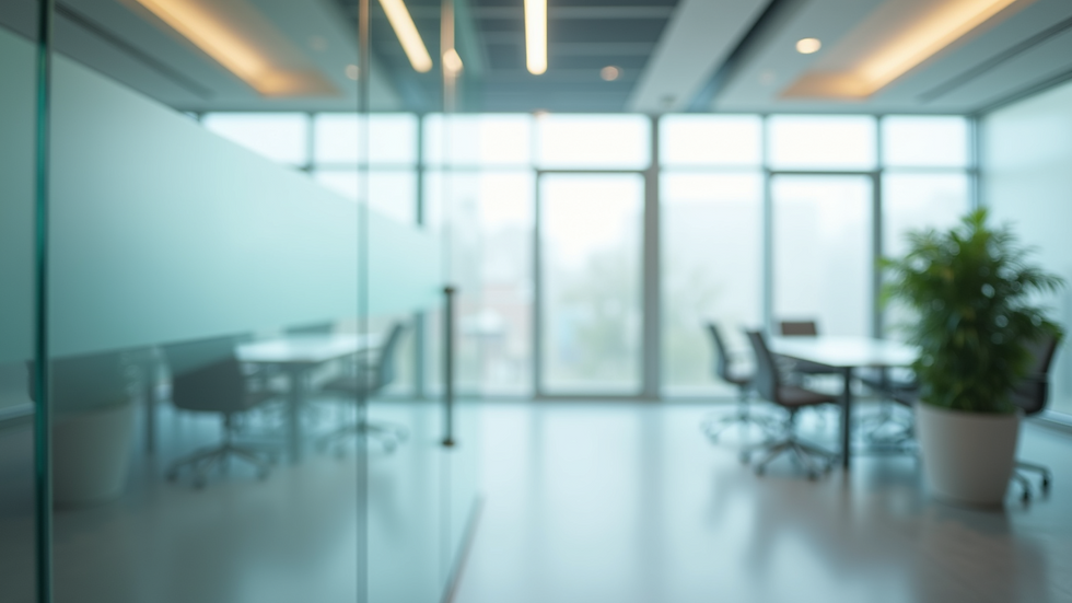 Eye-level view of clear smart glass window transitioning to frosted glass