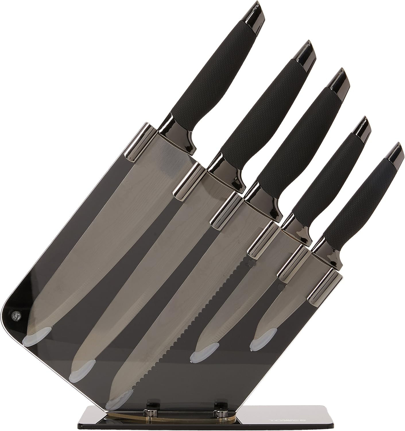5 Piece Damascus Knife Set Mirror Black