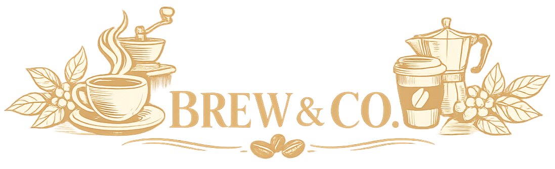 Brew & Co. logo with coffee illustrations