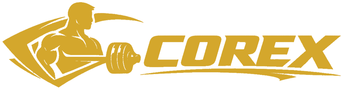 Corex logo with bodybuilder lifting a barbell