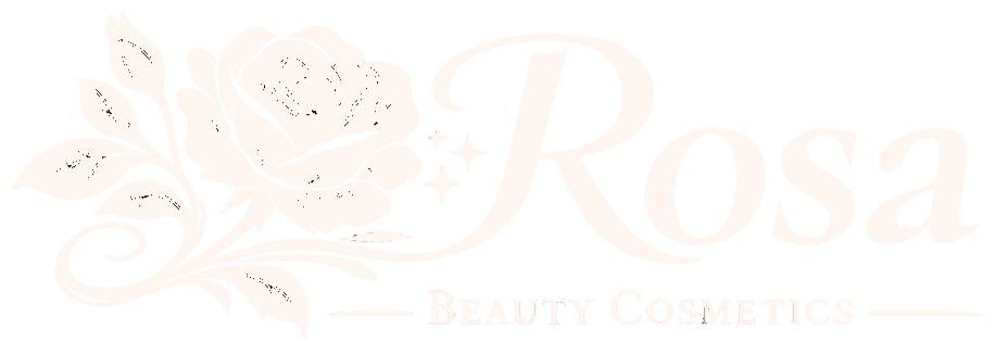 Rosa Beauty Cosmetics logo with a blooming rose illustration