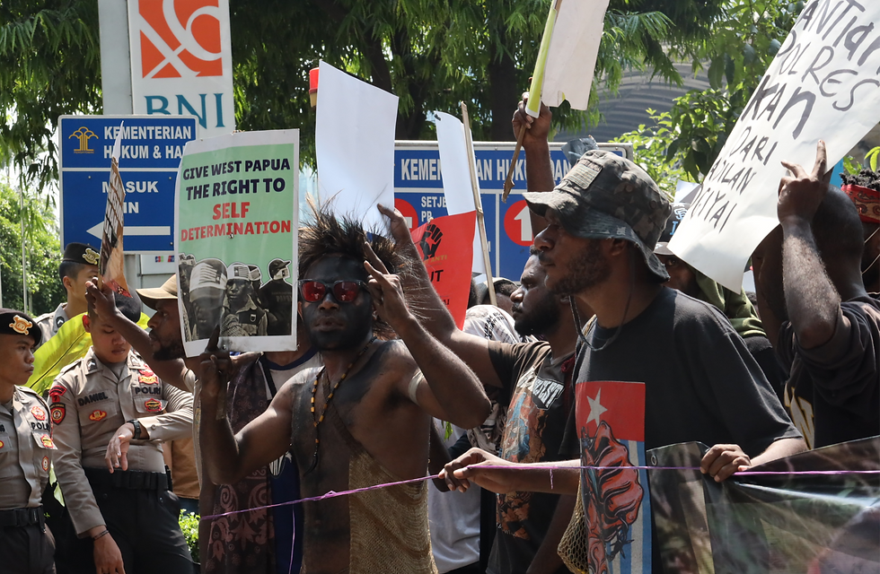 Hundreds of demonstrators from the Anti-Militarism Front gathered outside the Indonesian Ministry of Human Rights in Jakarta