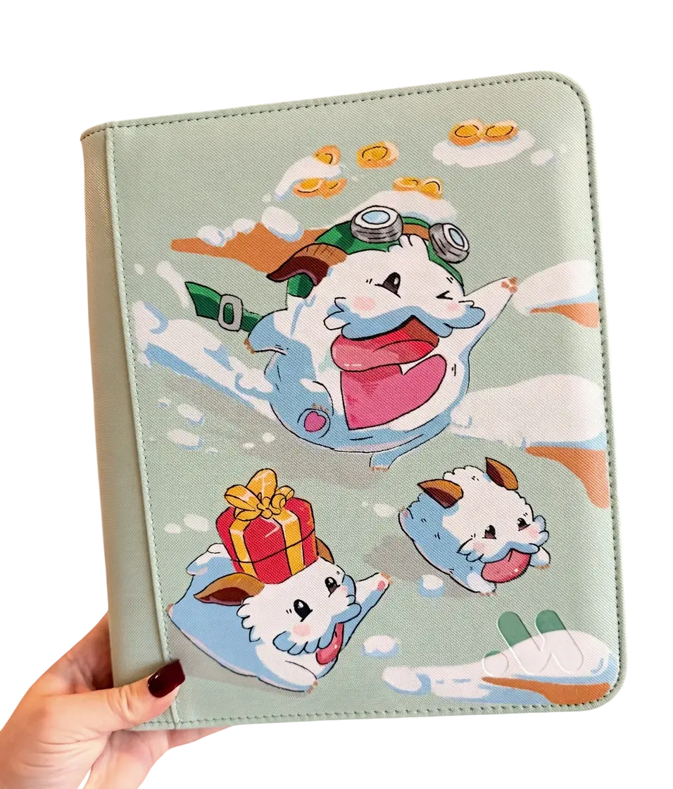Digital illustration featuring three adorable, fluffy white creatures with playful expressions. The scene evokes a whimsical and charming mood.
