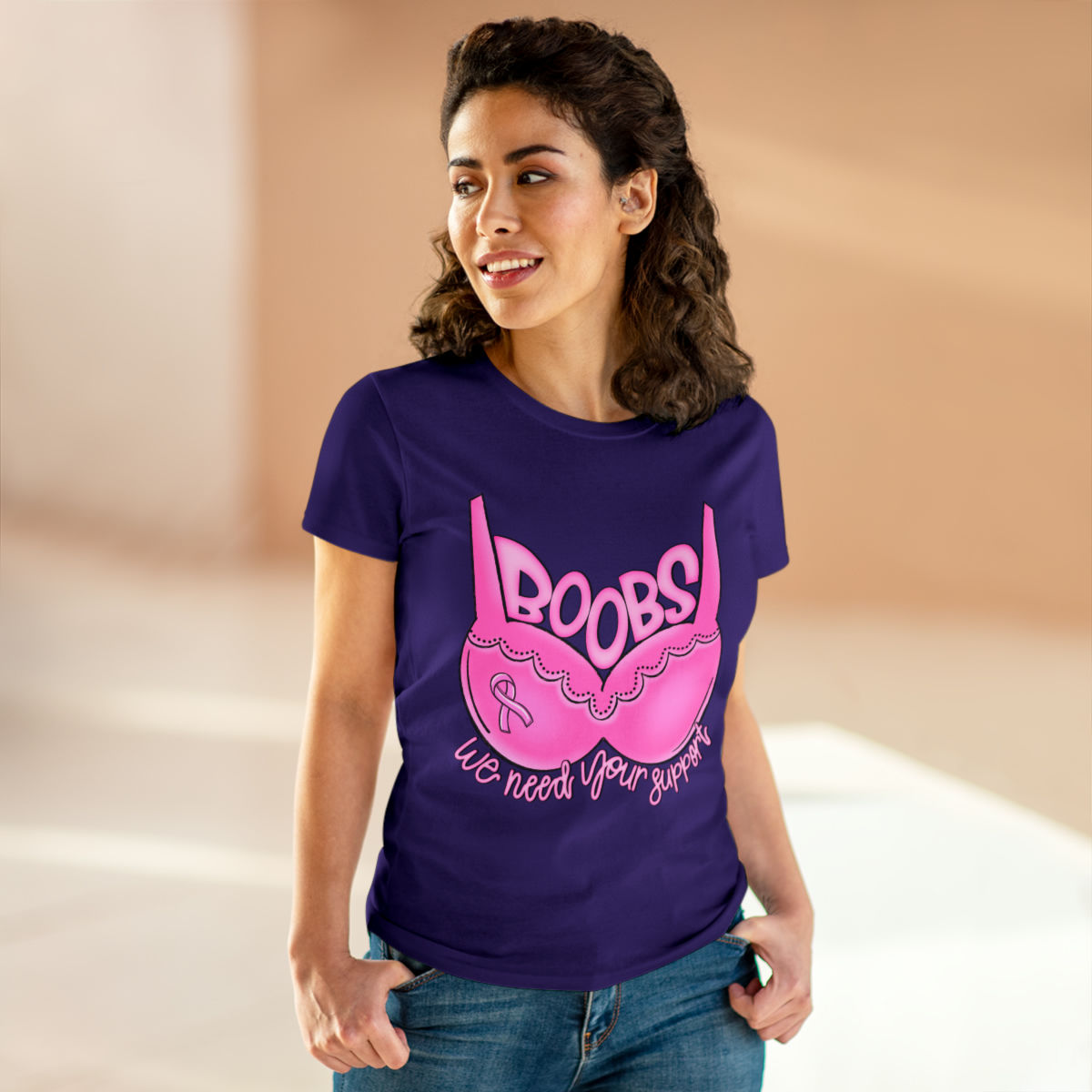 Breast Cancer(Semi Fit/See Size Chart) BoobsWeNeedYourSupport Women's tee