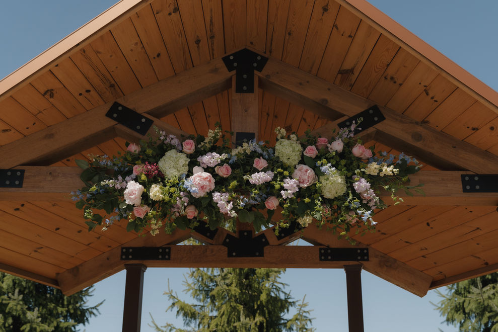 Colorful pastel arbor florals at Caberfae Peaks.