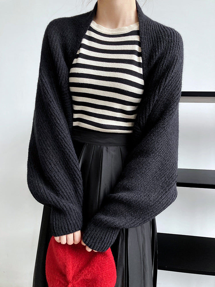 Thumbnail: Touka Knitted Shrug Scarf - Black