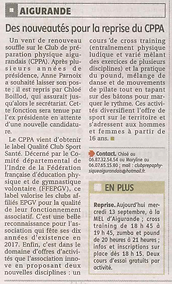 Des nouveautés pour la reprise du CPPA, La Nouvelle République 13/09/2017