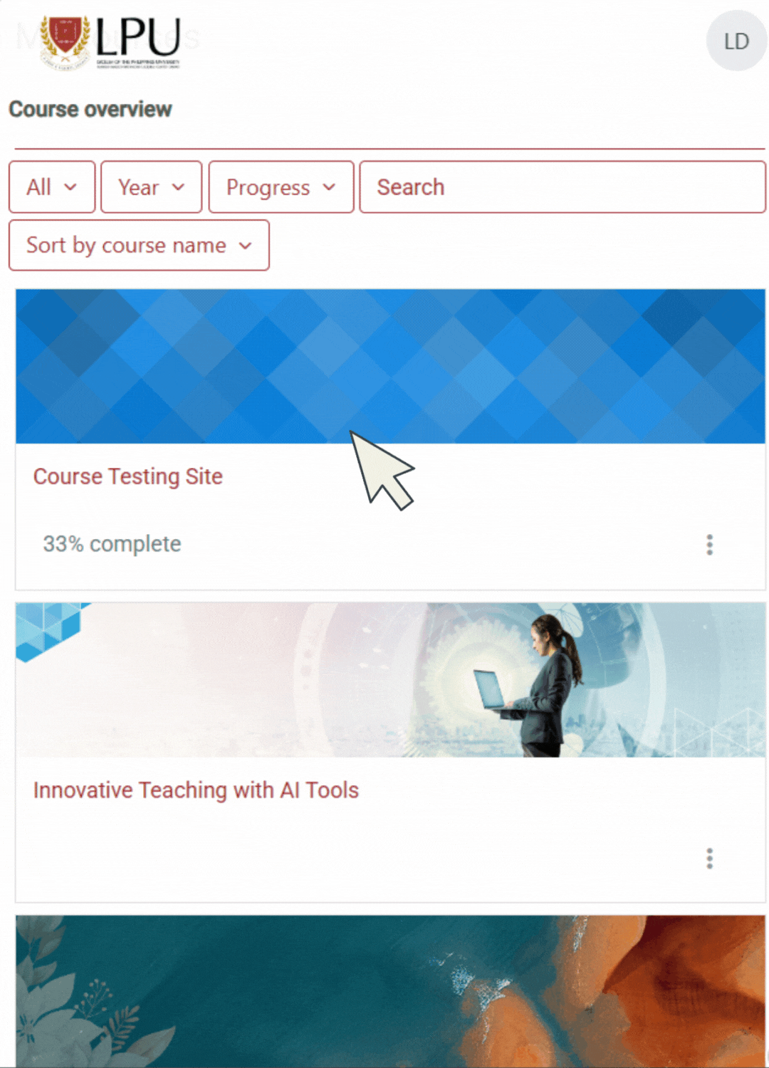 Activation Image 5 shows that you have now accessed the LMS.