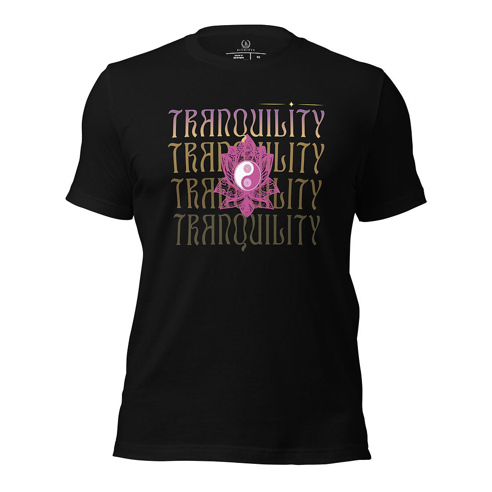 Thumbnail: Black Unisex T-shirt, Yin Yang, Flower, Tranquility, Positive, Inspirational