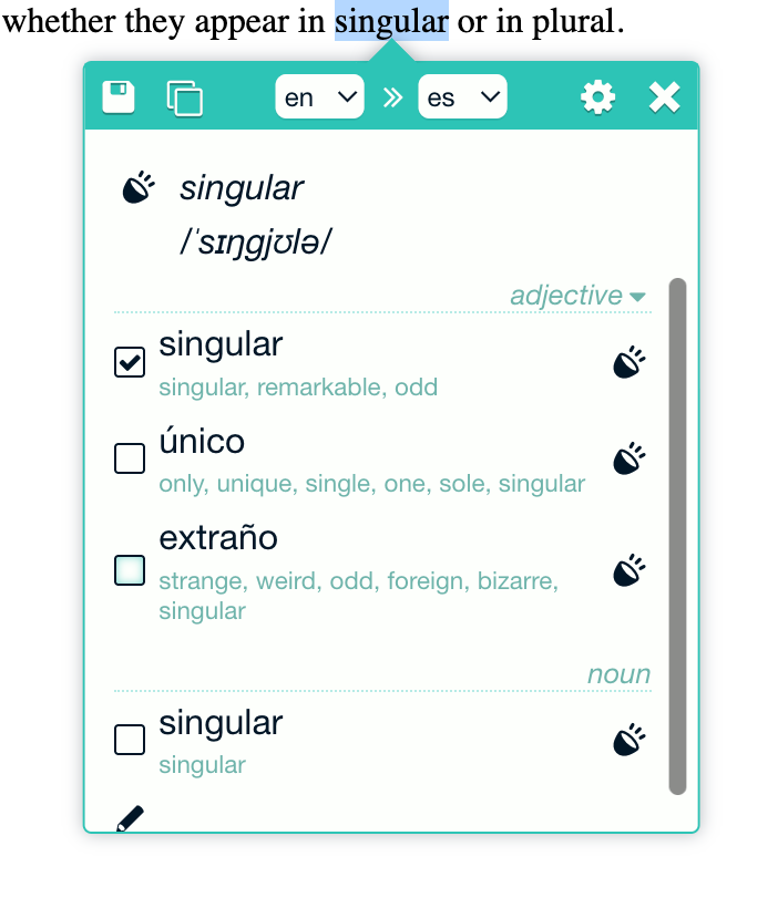 In-page translation popup in Extension