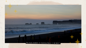 The sun setting over Reynisfjara black sand beach in Vik, Iceland