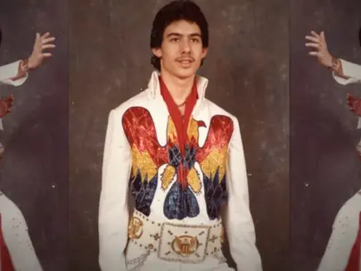 Paul Kevin Curtis wearing custom elvis outfit o