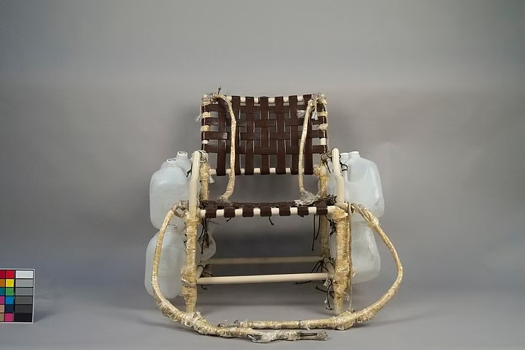 Front view of the lawn chair Larry used in his infamous flight - courtesy of the Smithsonian