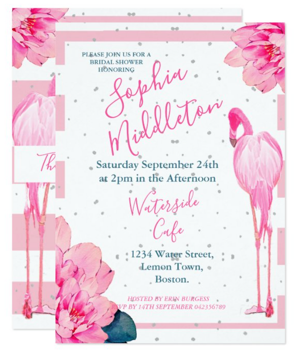 flamingo pink custom personal bridal shower invitation. Zazzle made.