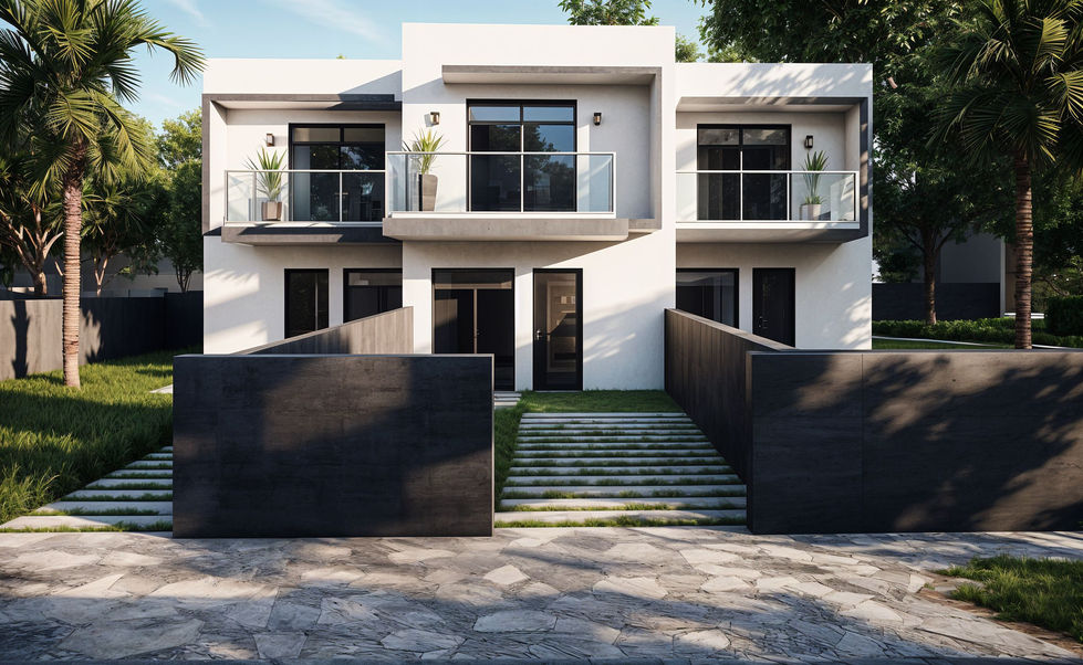 Modern two-story house with black fence