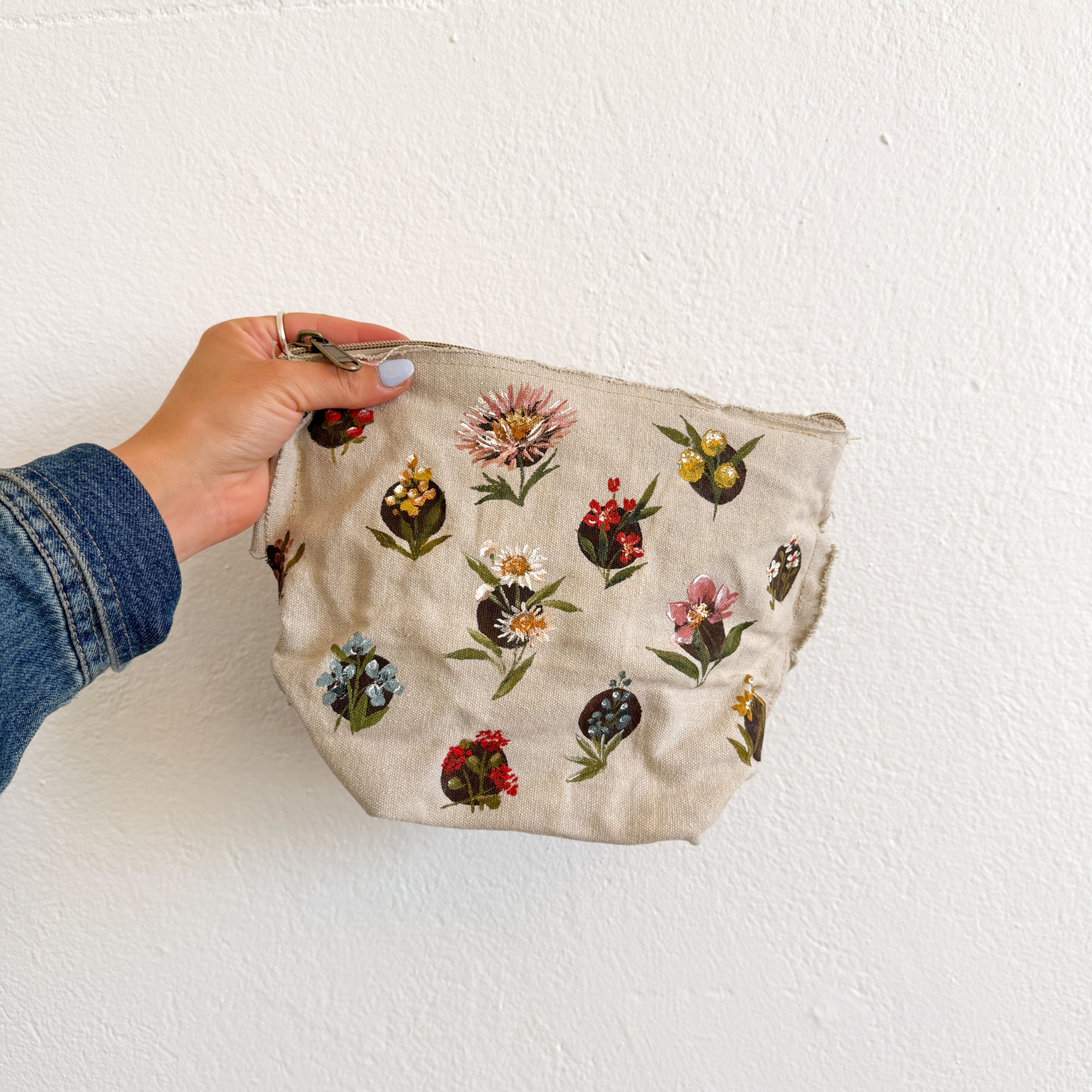 The Brown Floral Canvas Pouch