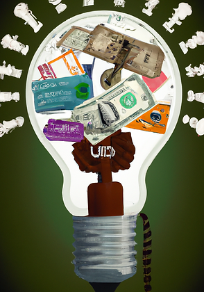 DALL·E 2023-01-17 18.17.27 - A Stylized image of a lightbulb with coins, credit cards, bon