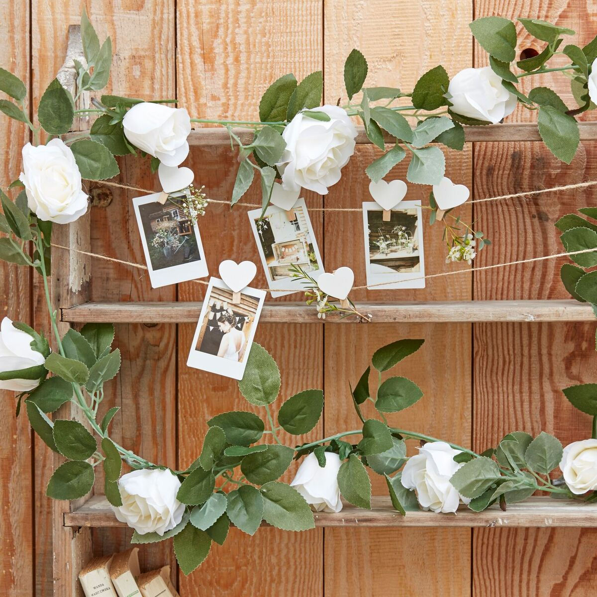 DECORATIVE WHITE ROSE FLOWER ARTIFICIAL FOLIAGE GARLAND