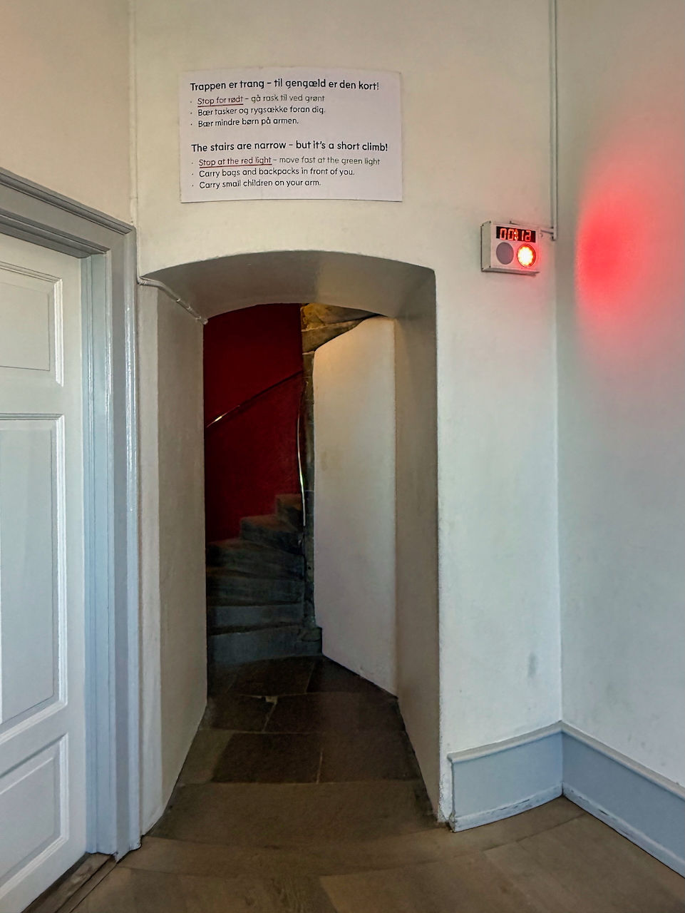 The very last section has narrow stairs to the top, so going "one way" is enforced with an automated system.