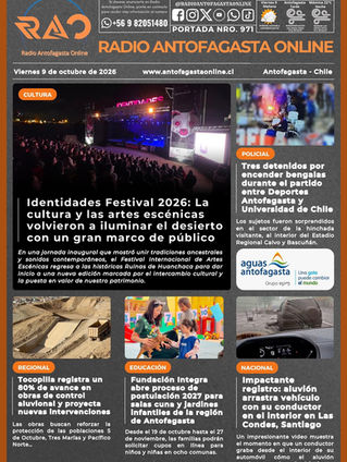 #TitularesRAO | Portada N°971 de Radio Antofagasta Online para hoy viernes 9 de octubre de 2026