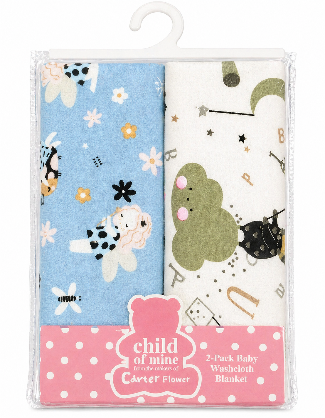 Washcloth/Receiving Blankets Large 2-Pack, Carter Flower, Pink-Green