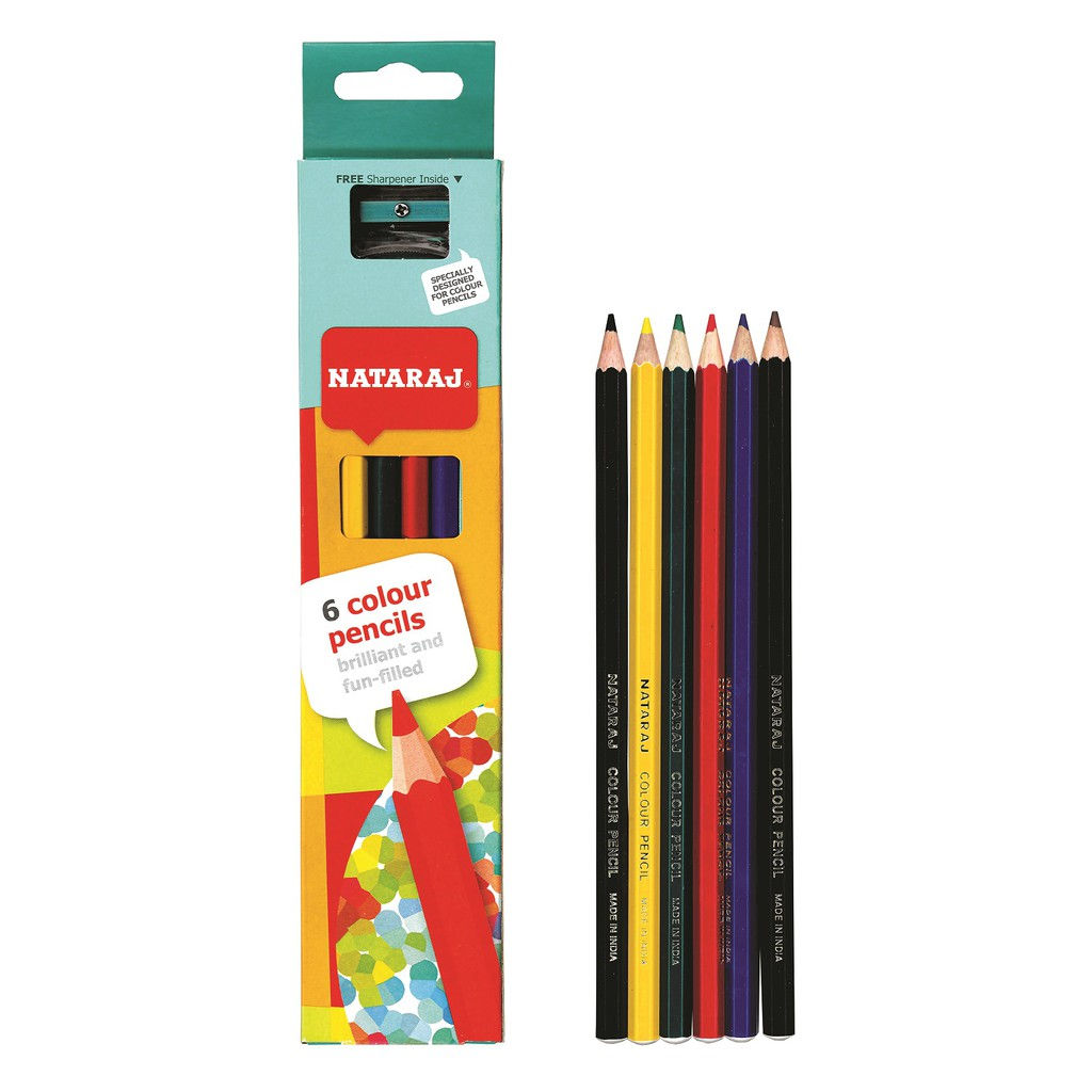 6 Coloured Pencils with Sharpner, Nataraj