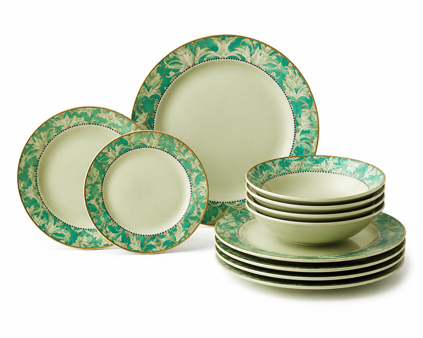 12-piece Porcelain Dinnerware Set - Serves 4, Turin/Gold by Noon East