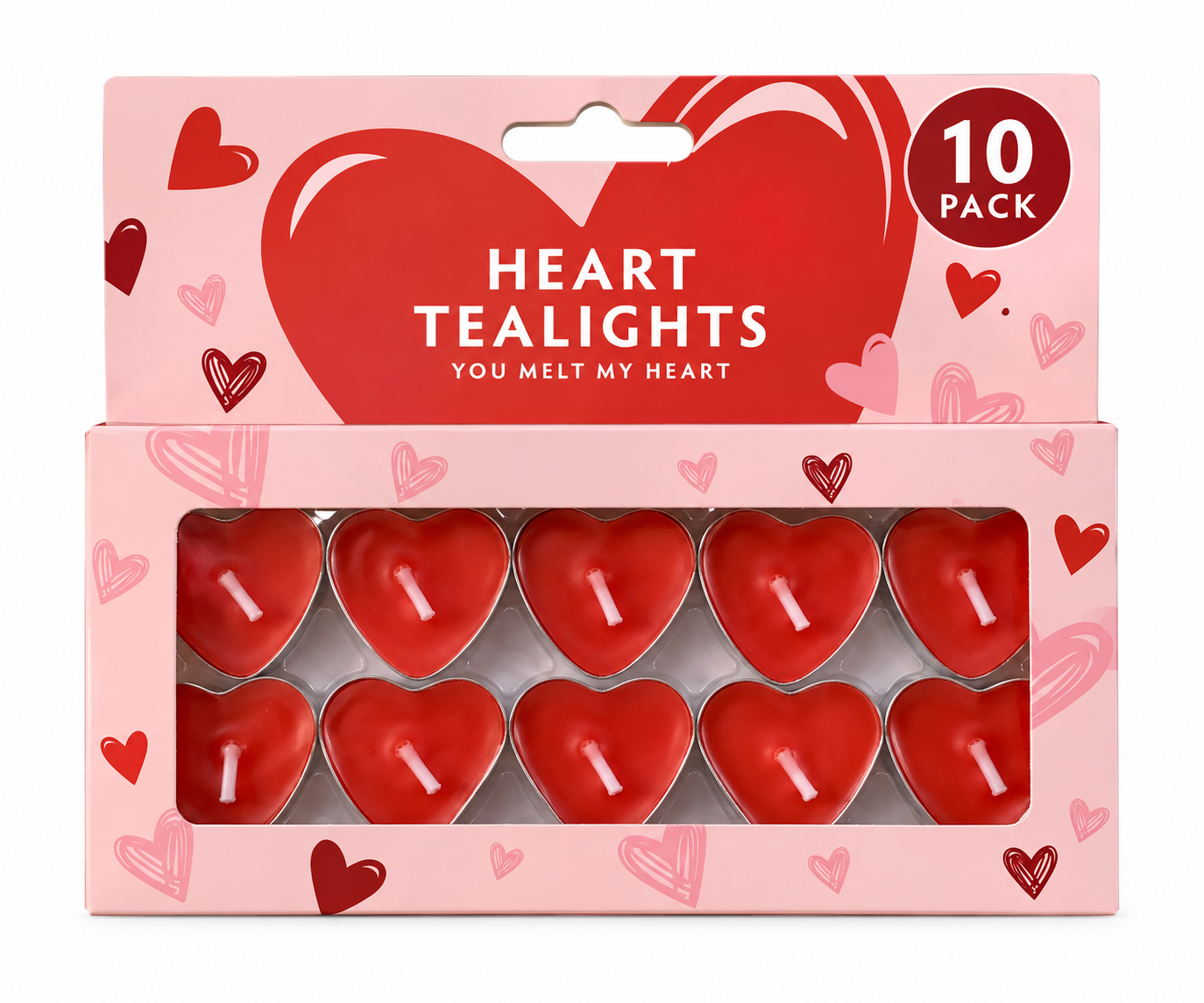 Heart Tealight Candles 10-Pack, Red