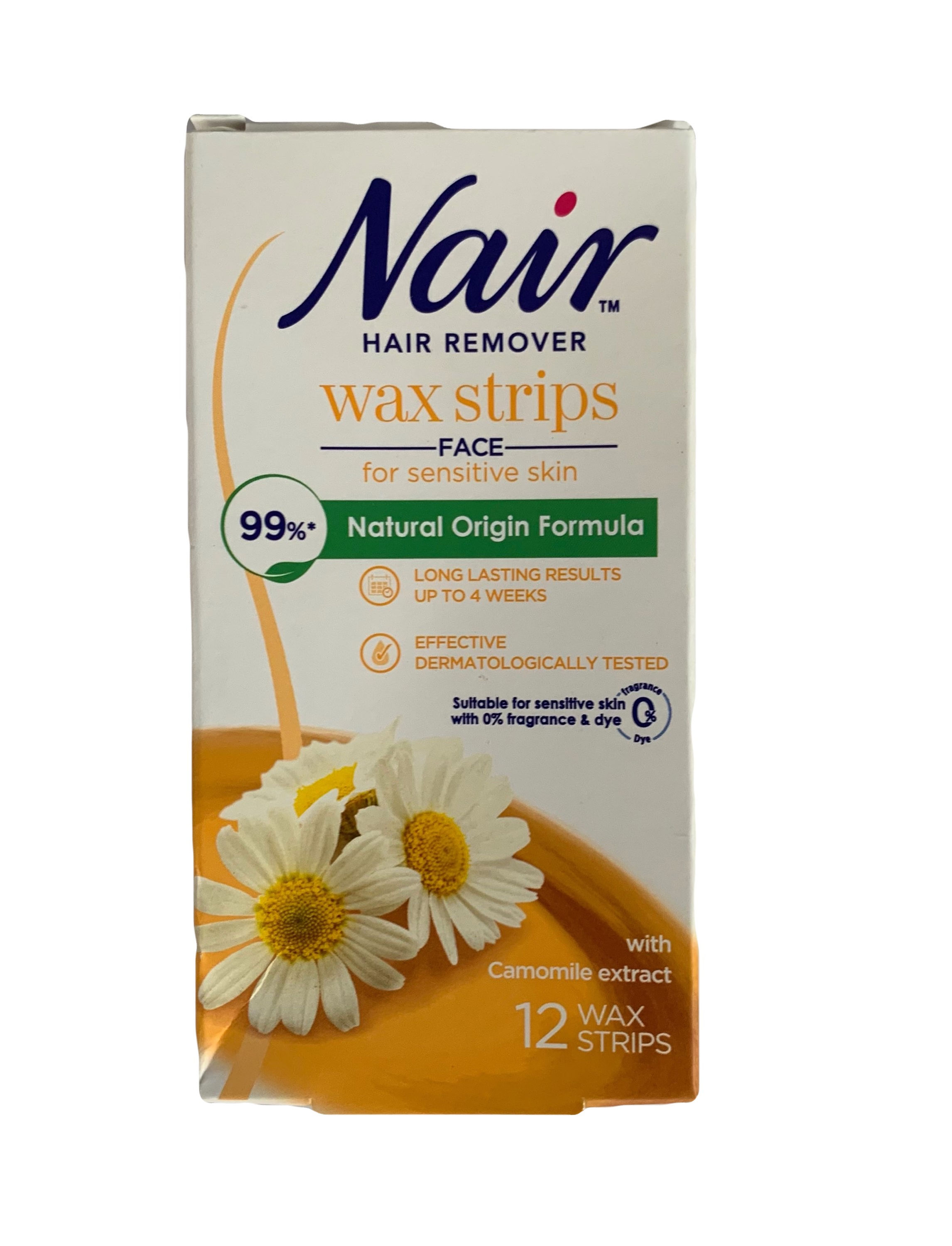 Nair Facial Hair Wax Strips with Soothing Camomile Extract, 12 Strips