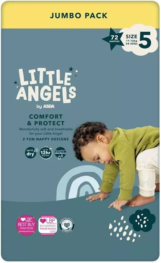 Thumbnail: Little Angels By Asda Comfort & Protect Size 5, 11-16kg, Jumbo Pack 72 Nappies