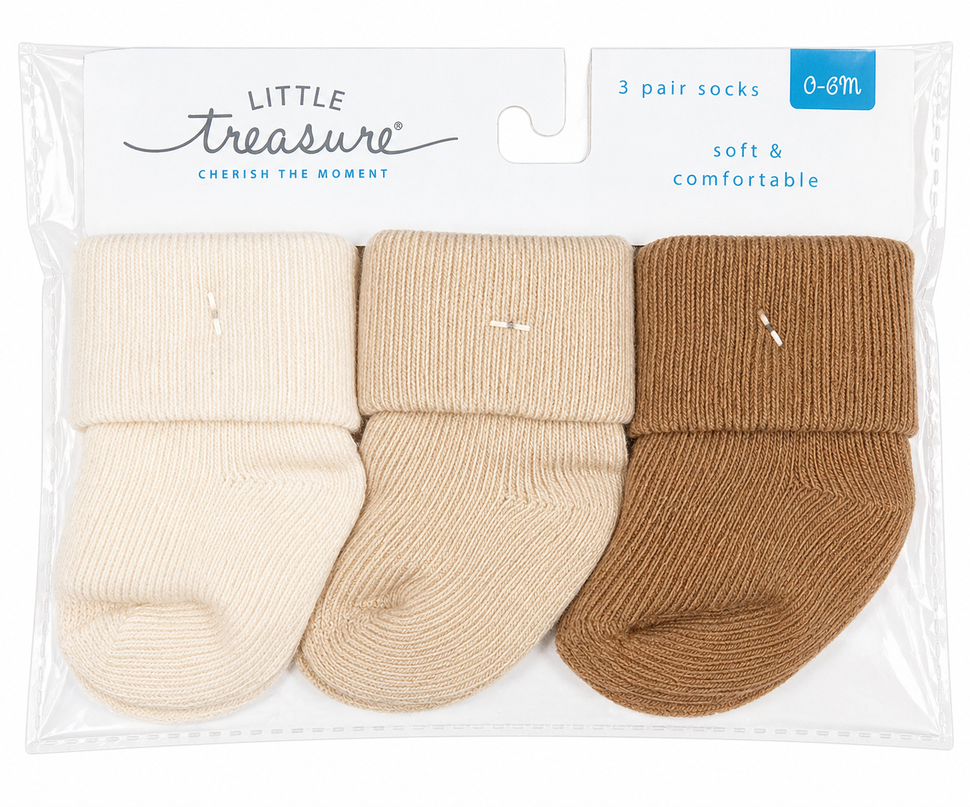 Little Treasure 3-Pair Socks, Brown Combo