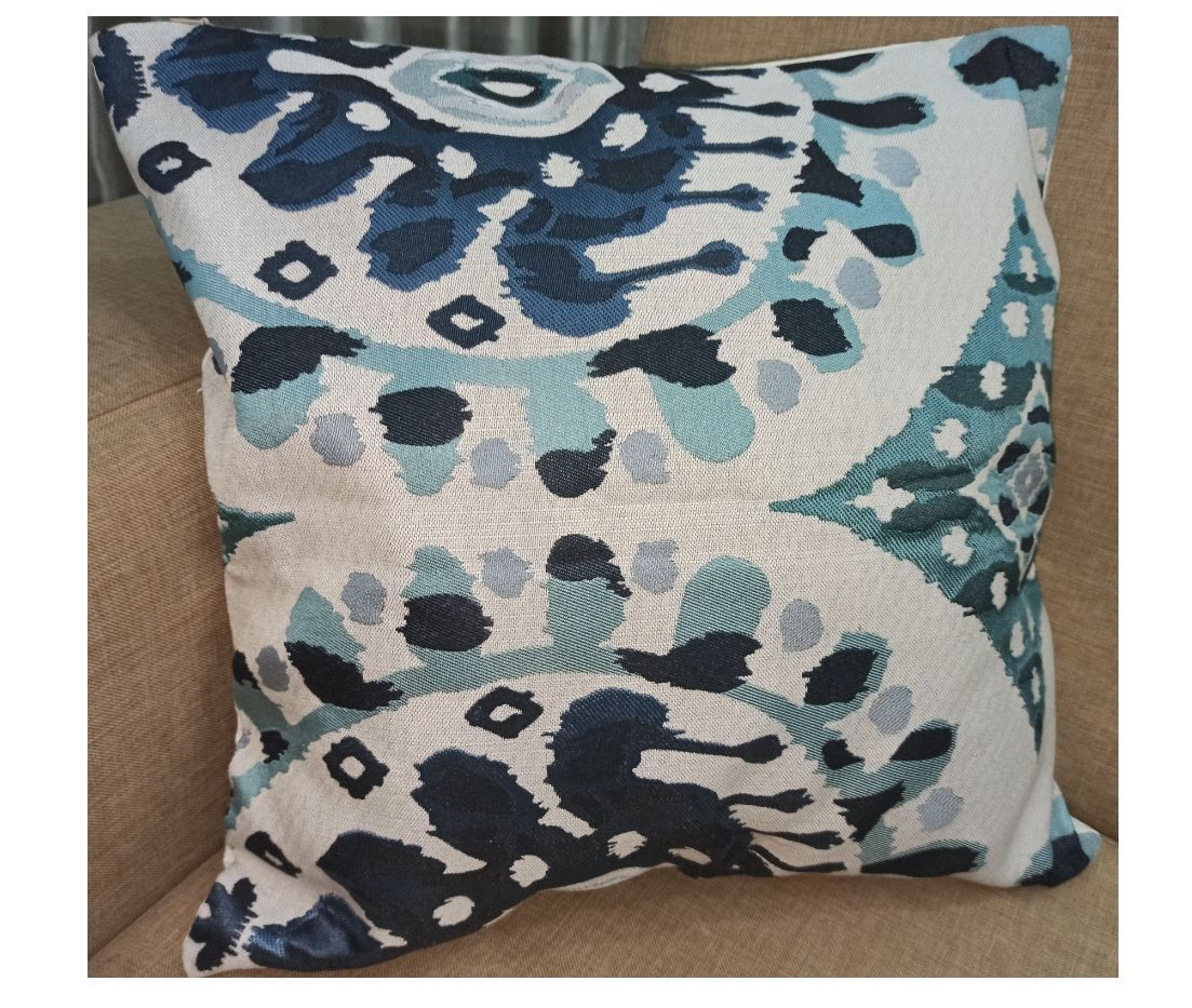 Blue and Biege Jacquard Cushion Cover - 40×40 cm