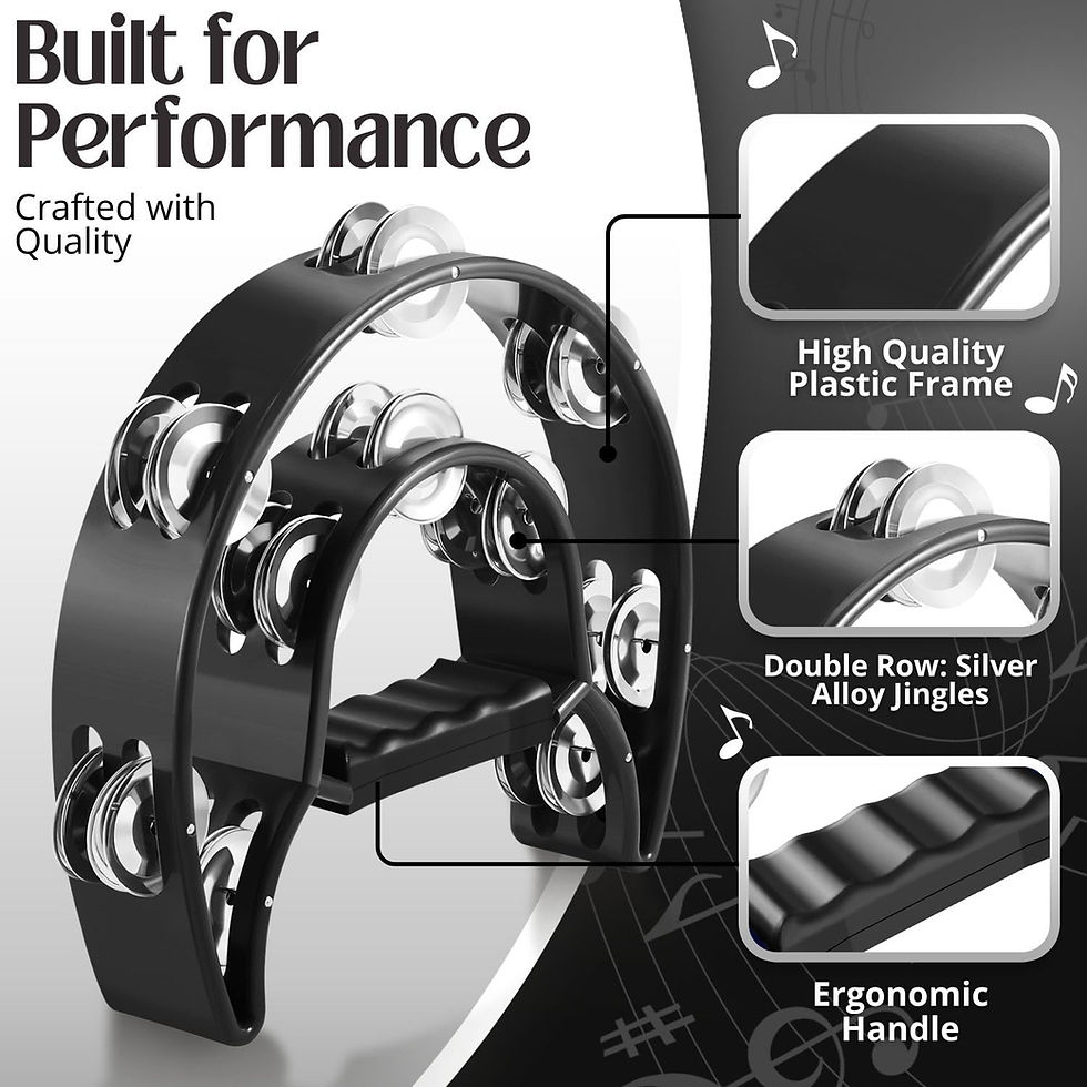 Thumbnail: Tambourine Metal Half Moon Musical Instruments Double Row, Black
