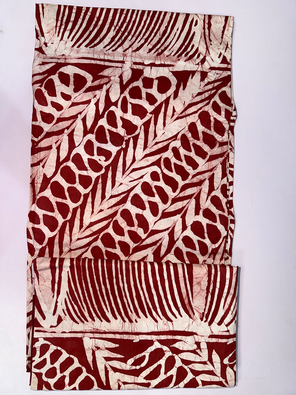 Thumbnail: Handcrafted Batik Cotton Fabric, Wine & Ivory Leaf Print (Approx. 5 Yards)