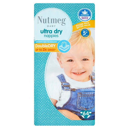 Nutmeg Ultra Dry Nappies Size 5+, 64-Pack MumzCentral Nutmeg