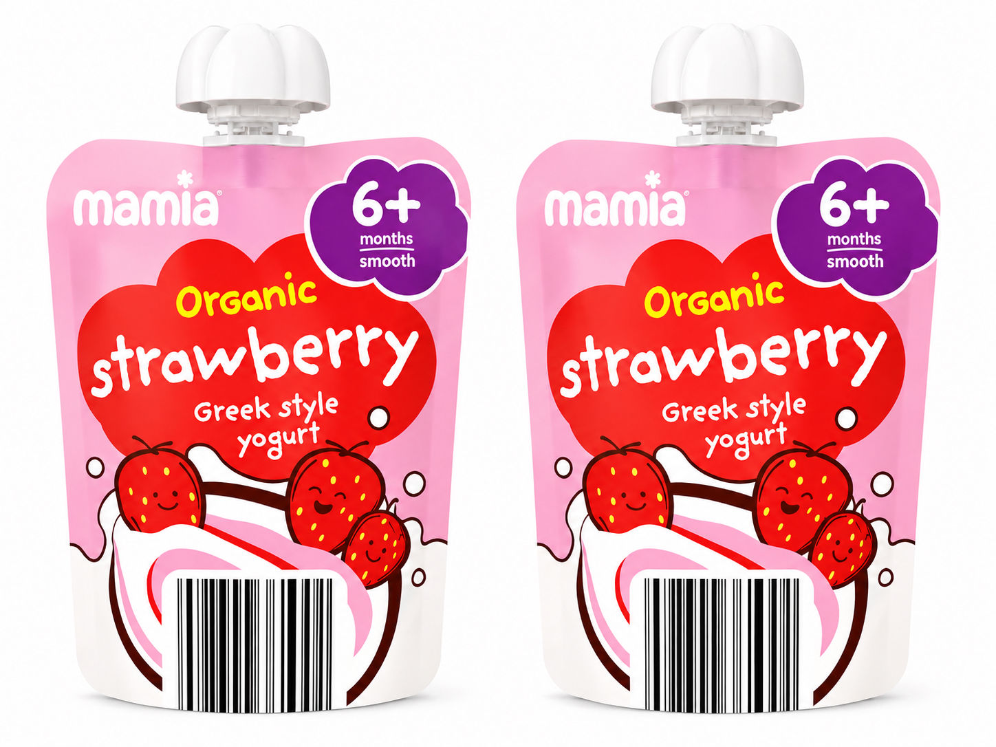 Mamia Organic Strawberry Greek Style Yogurt Pouch, 2 Pouches, 6+Months Smooth
