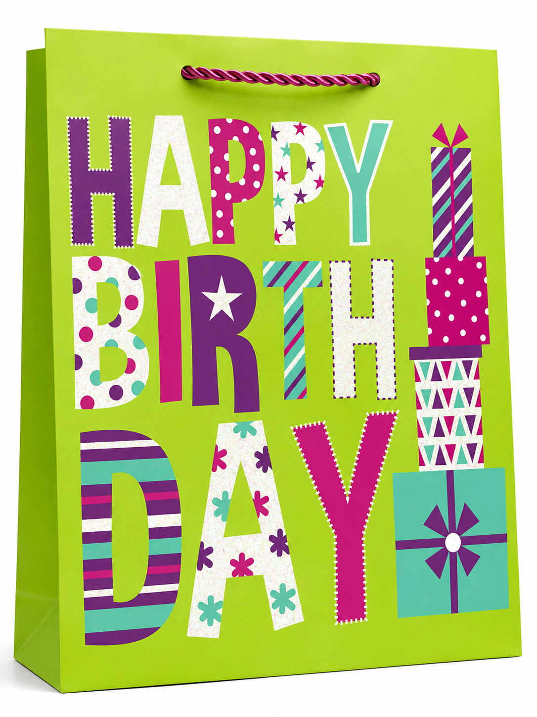 Vibrant Bright Happy Birthday Gift Bag, Medium Vertical 32x26x12cm