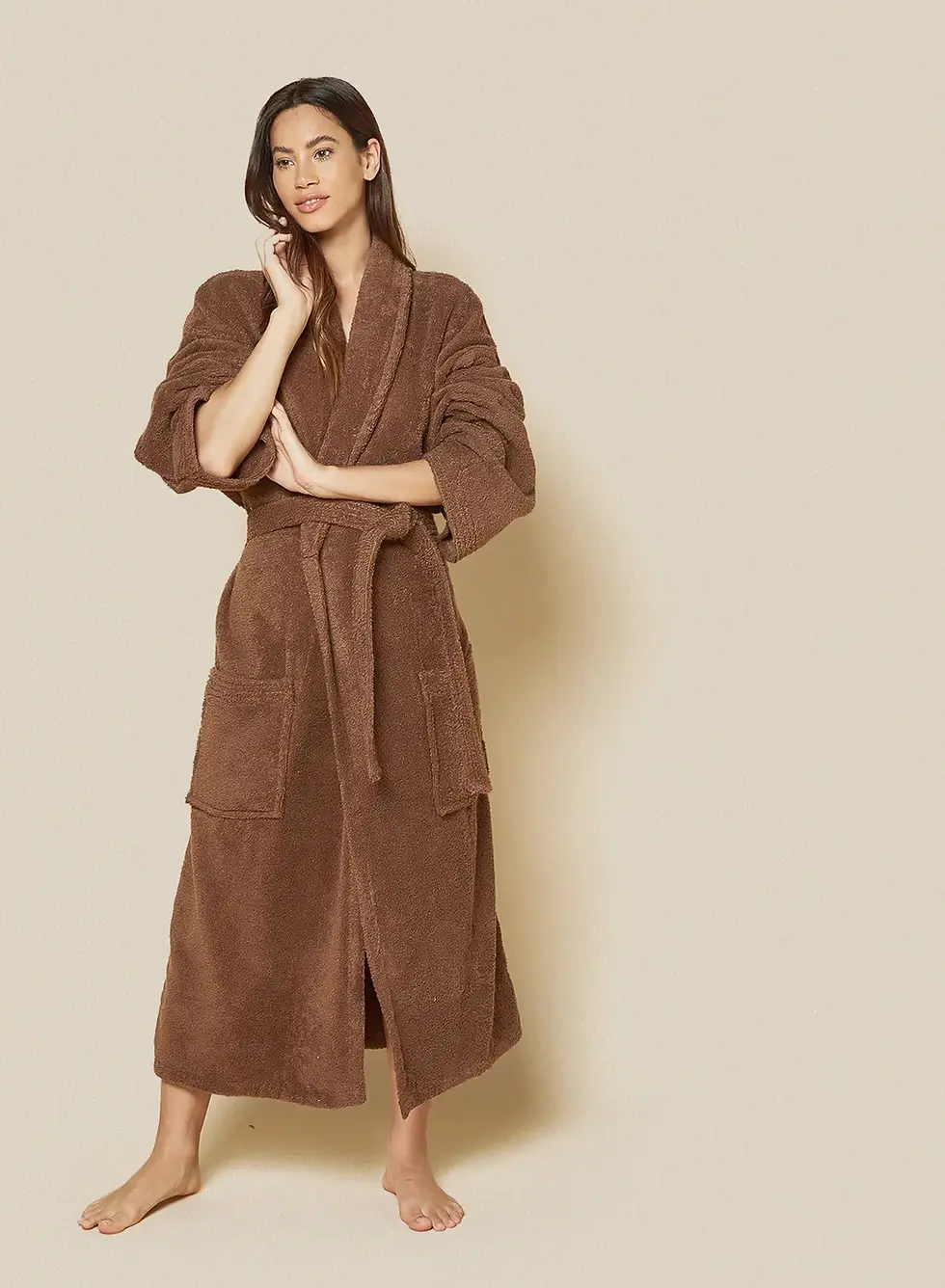 Thumbnail: Unisex 400 GSM 100% Cotton Terry Bathrobes Free-Size, Brown by Noon East