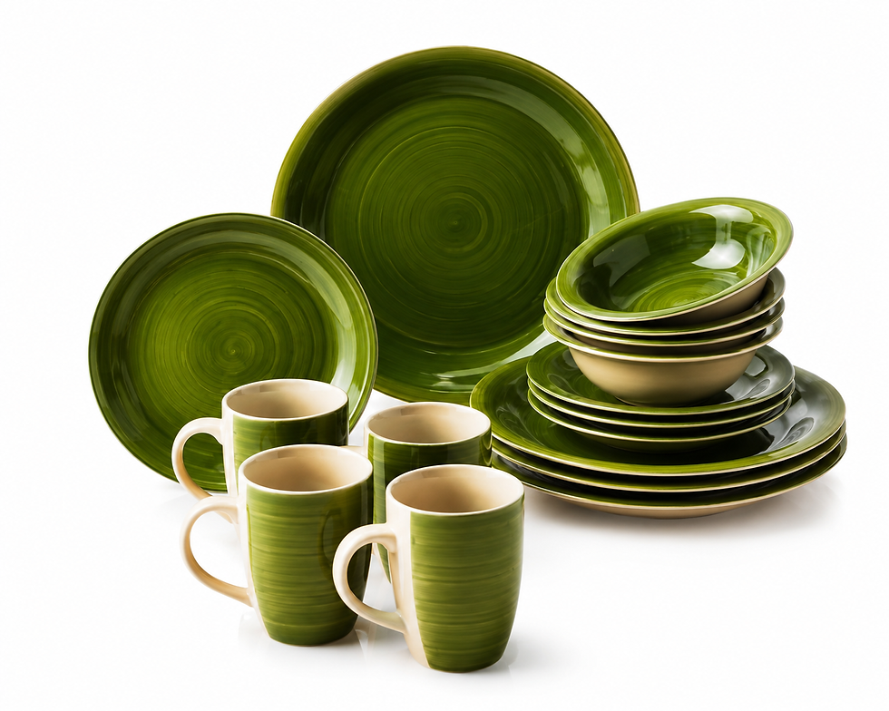 Thumbnail: 16-piece Stoneware Dinnerware Set - Serves 4, Green by Noon East