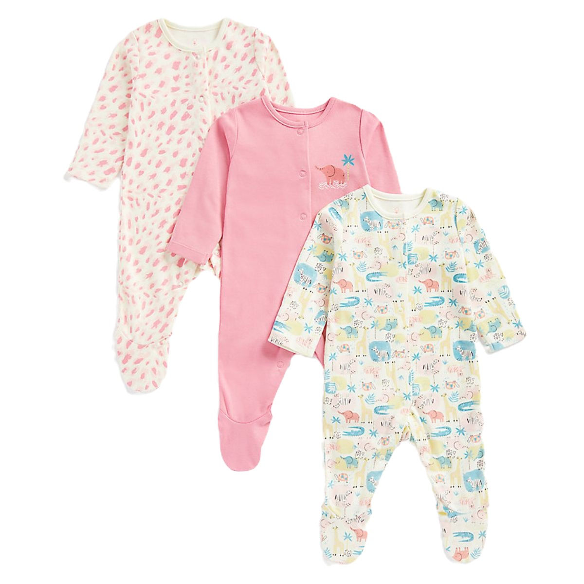 Baby Girl Safari Sleepsuit 3-Pack by Mothercare