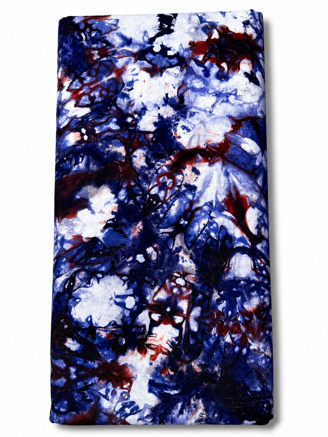 Authentic Adire Cotton Fabric, Indigo & Wine Abstract Pattern (Approx. 5 Yards)
