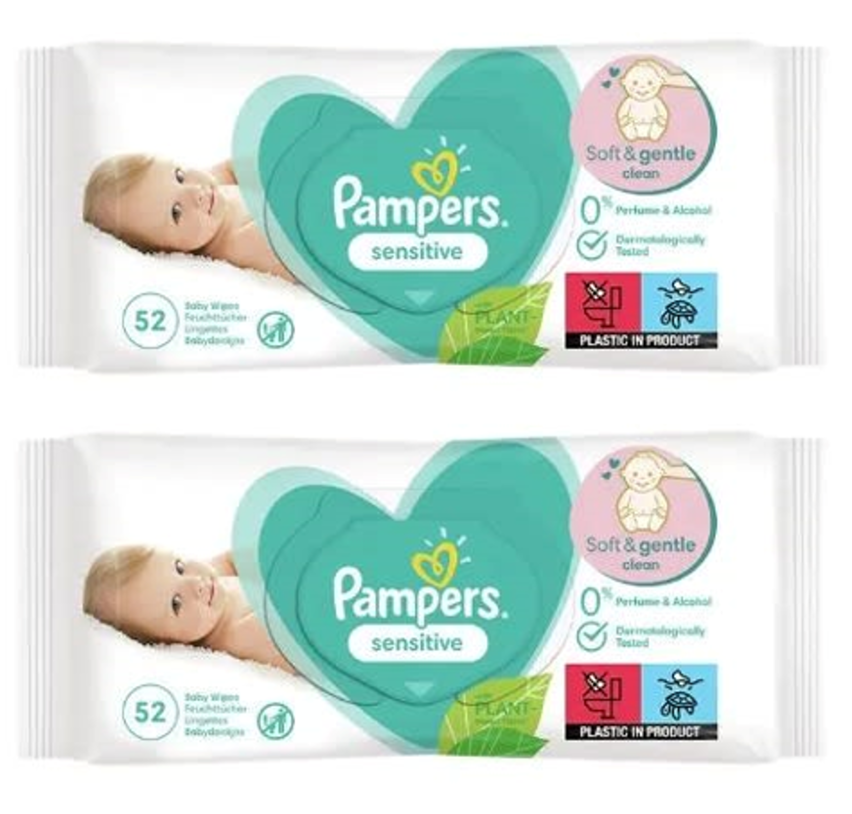 Pampers Sensitive Baby Wipes, 2 x 52-Piece