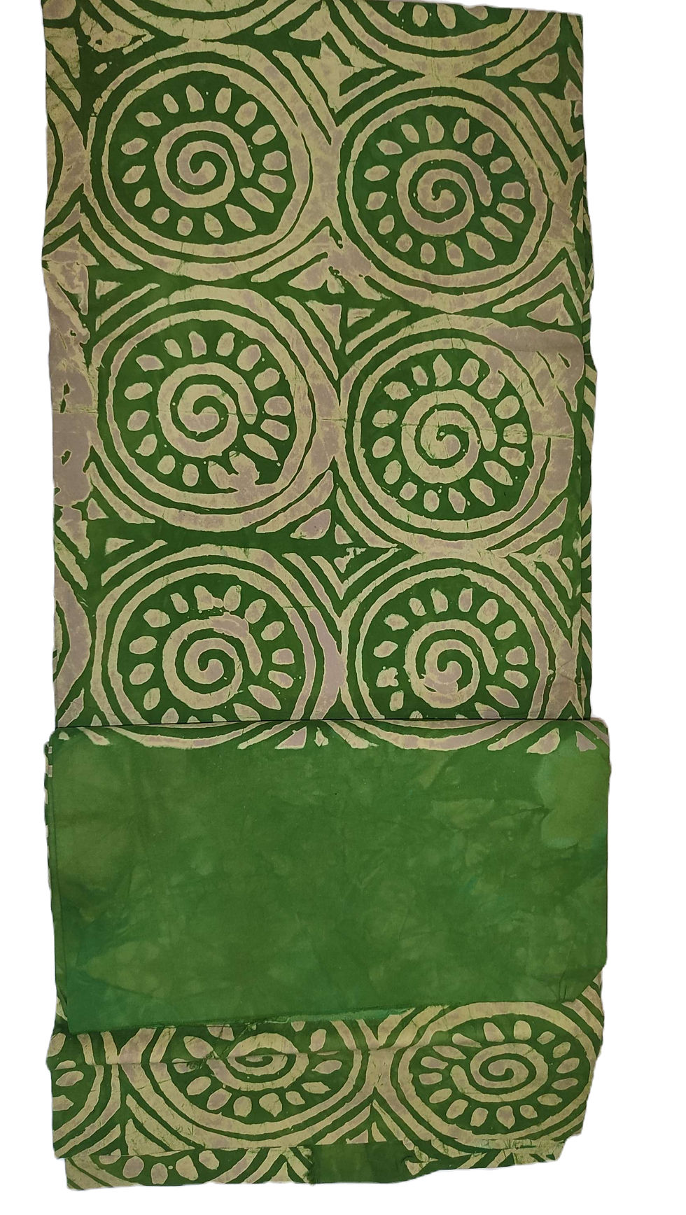 Thumbnail: Handcrafted Batik Cotton Fabric, Circular Green & Cream (Approx. 5 Yards)