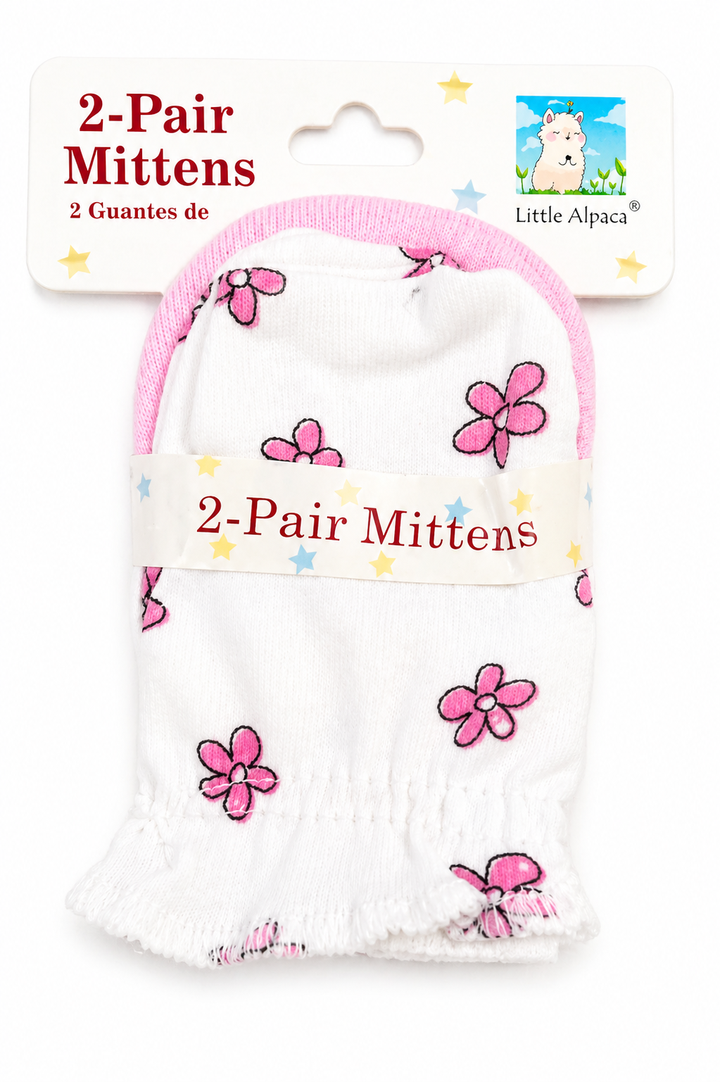 Little Alpaca 2-Pair Mittens, Ivory Flower/Pink