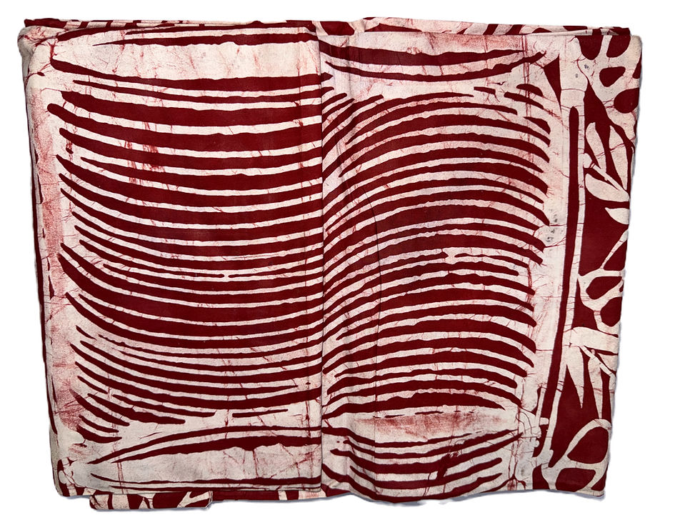 Thumbnail: Handcrafted Batik Cotton Fabric, Wine & Ivory Leaf Print (Approx. 5 Yards)