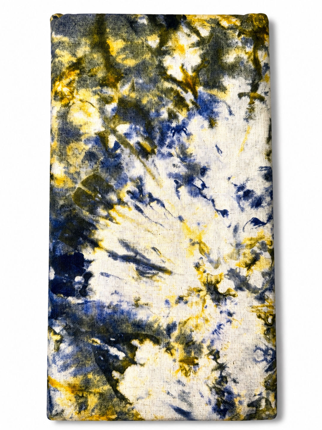 Authentic Adire Cotton Fabric, Indigo, Mustard & Ivory Blend (Approx. 5 Yards)