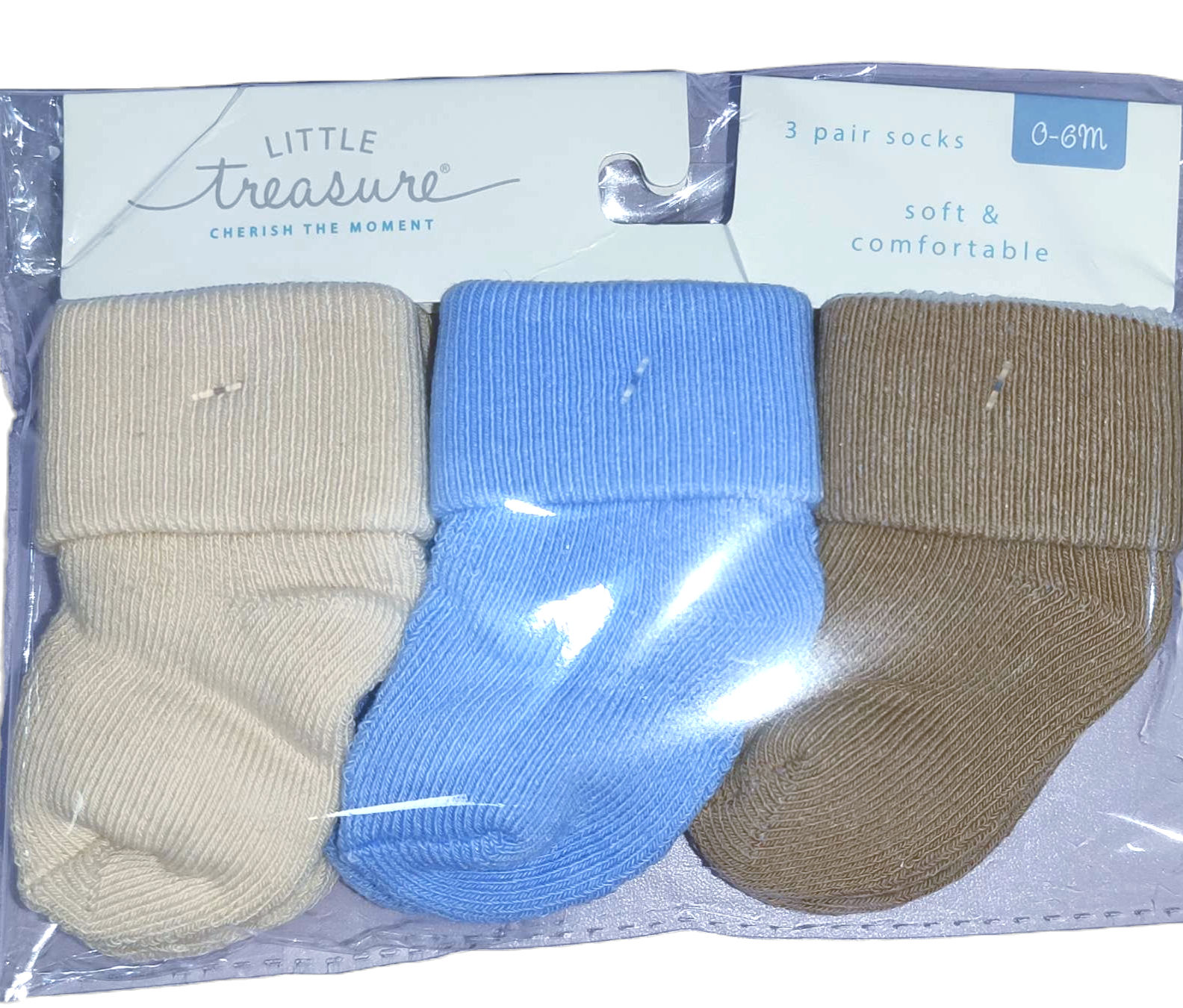 Little Treasure 3-Pair Socks, Biege/Blue/Brown