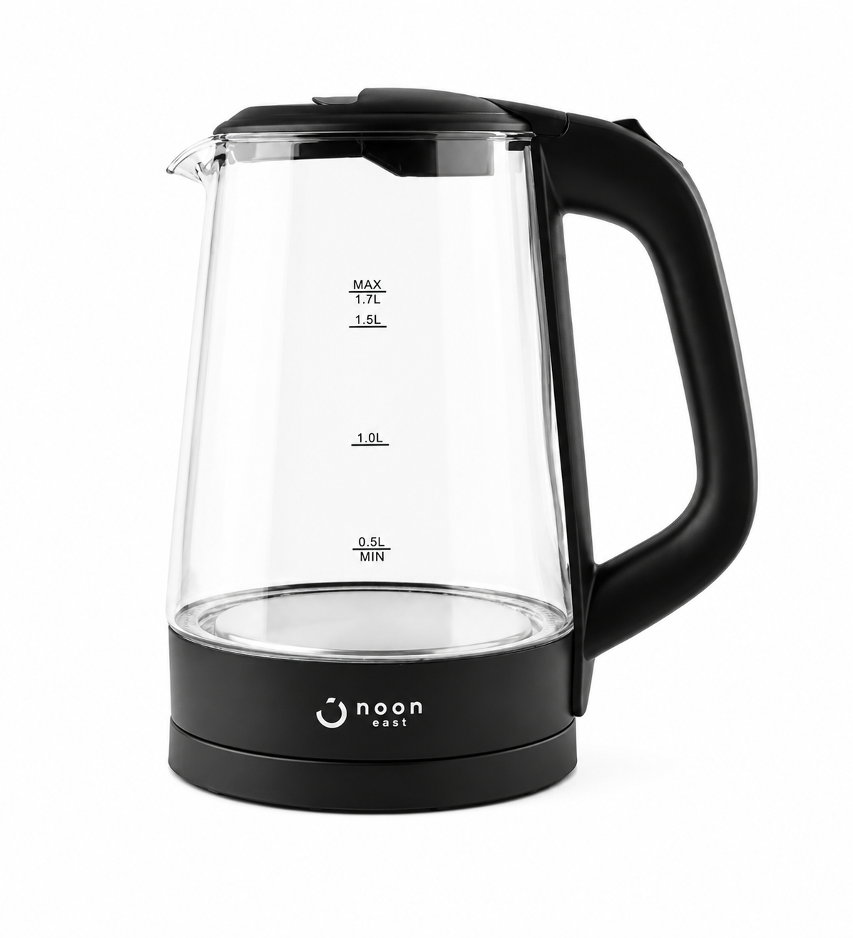 Electric Kettle Glass 1.7 Liter 2200W, Black/Clear by Noon East